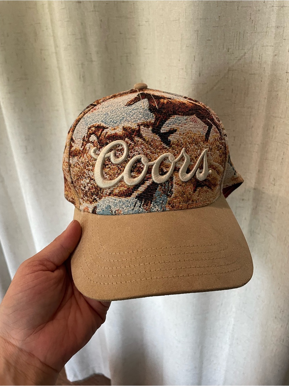American Needle Coors Embroidered Trucker Cap in Beige, Brown & Blue